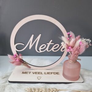 Hoepel 18 cm "Meter" met frosted vaasje roze