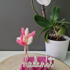 Bedankt JUF (fushia-wit) met droogbloemen