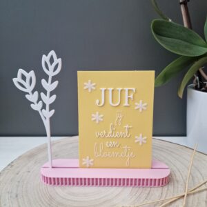 Kaarthouder (pink-geel) met bloem